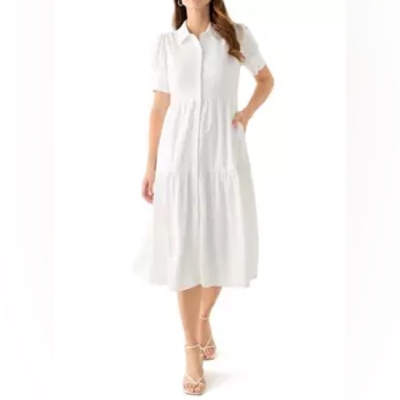 Crown & Ivy
Women's Short Sleeve Tiered Linen Blend Shirtdress - Picture 1 of 4